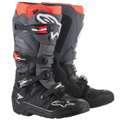 Bota Alpinestars Tech 7 Enduro Preto/Cinza/Vermelho Fluor