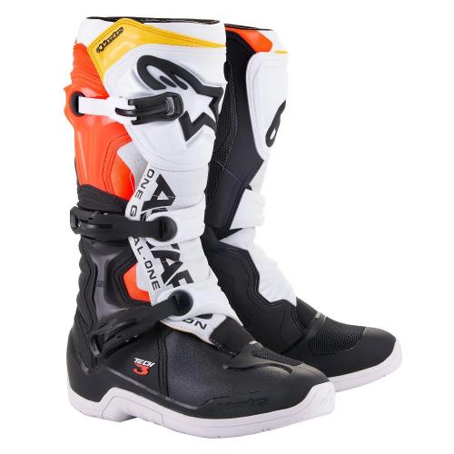 Bota Alpinestars Tech 3 Preto/Branco/Vermelho Fluor/Amarelo
