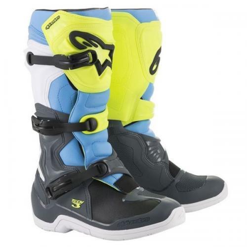 Bota Alpinestars Tech 3 Cinza Claro/Amarelo Fluor/Ciano