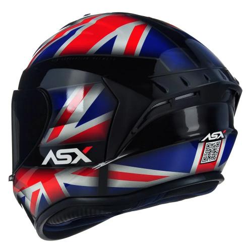 Capacete ASX Draken UK Brilho Preto/ Vermelho/ Azul