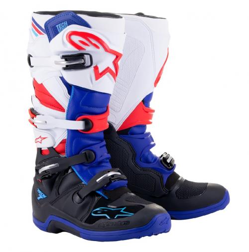 Bota Alpinestars Tech 7 Preto/ Azul Escuro/ Vermelho/Branco