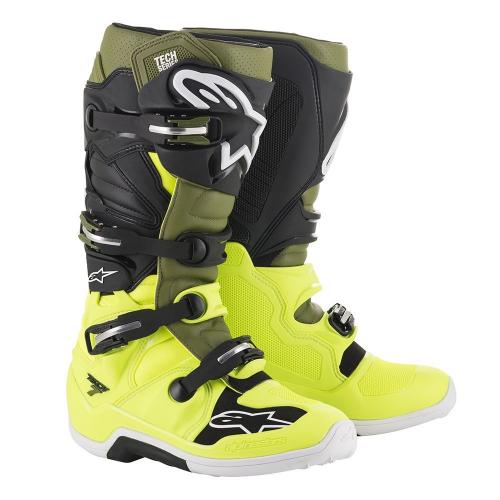 Bota Alpinestars Tech 7 Amarelo Fluor/Verde Militar/Preto