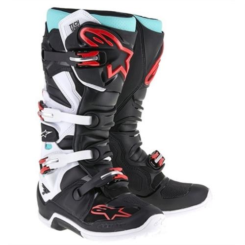 Bota Alpinestars Tech 7 Preto/Turquesa/Branco/Vermelho