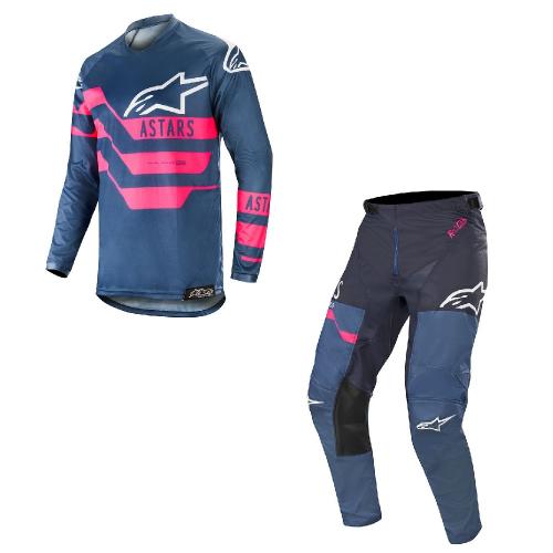 Kit Calça + Camisa Alpinestars Racer Flagship 2019 Índigo/Azul Marinho/Rosa